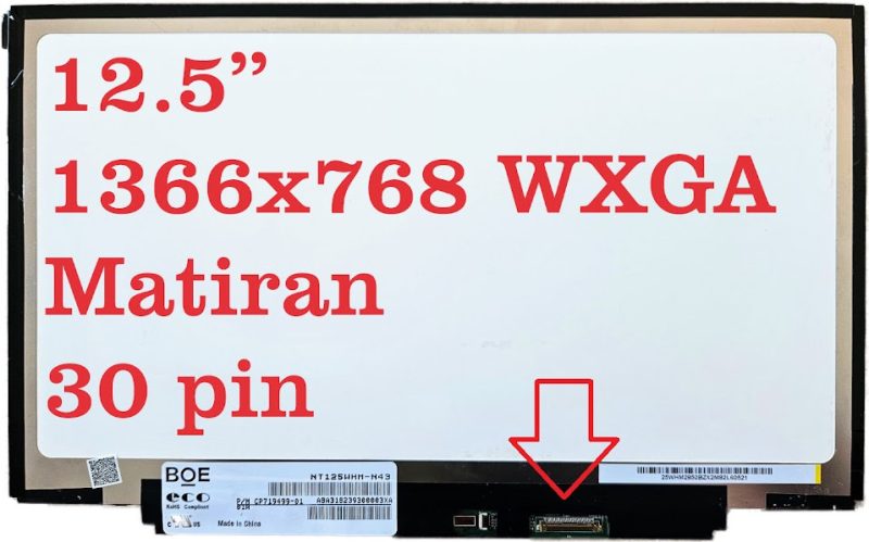 Nov 12,5" LCD zaslon CP719499-01 1366x768 WXGA Mat eDP 30-pinski trak priložen