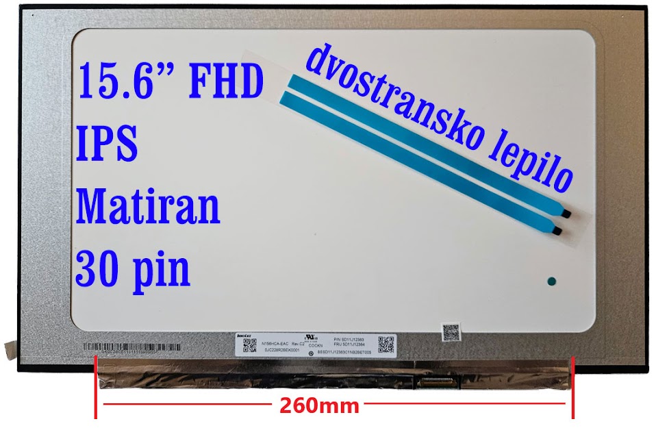 thumbnail image 2 of 15.6” FHD IPS LED LCD Screen N156HGA-EA3 REV.C3 – Matte Finish, 30-Pin, 1920x1080 2 of 4