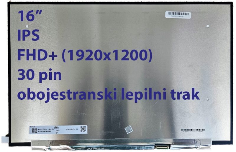 LCD zaslon 16" FHD+ za Lenovo IdeaPad Slim 3 16ABR8, IPS, mat, 30 pin