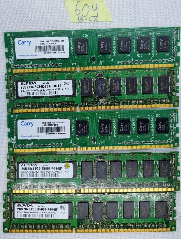 BULK 5 x 2GB Carry CA3U1333C4G9-B PC3-10600U 1333MHz 1Rx8 DDR3 Non-ECC računalniški pomnilnik - rabljeno