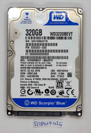 Trdi disk za prenosnik Asus K52J 320GB WD Scorpio Blue – Originalni nadomestni trdi disk - rabljeno