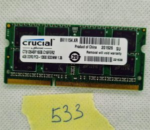Crucial 4Gb CT51264BF160B DDR3L-1600 RAM PC3L-12800 1.35V SODIMM prenosni računalnik. - rabljeno