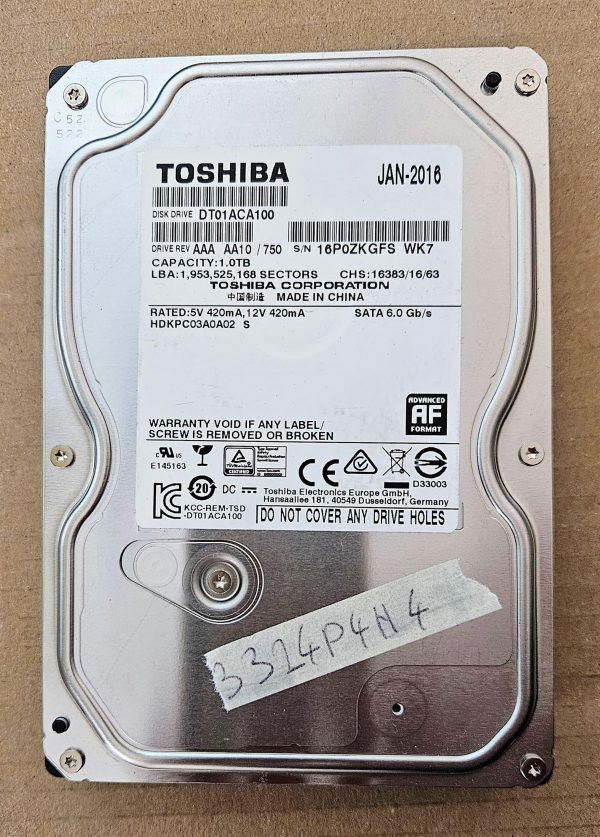 DT01ACA100 HDKPC03A0A02 1TB 3.5 SATA III trdi disk - Originalni Toshiba prenosni računalniški deli - rabljeno