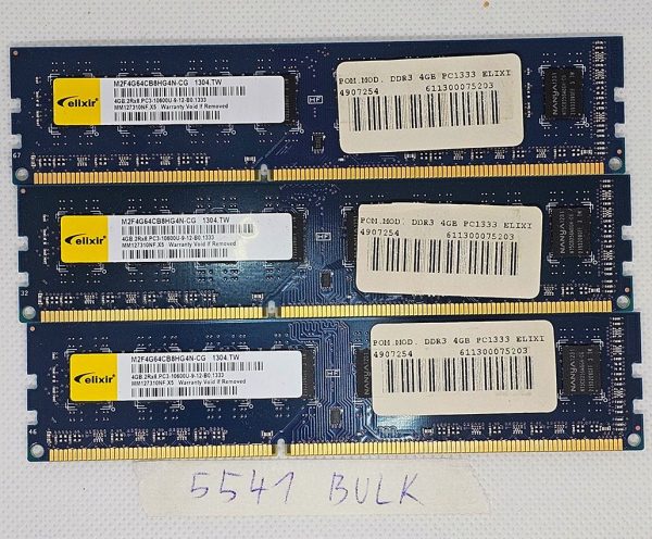 BULK 3 x Elixi 4GB PC1333 namizni RAM - M2F4G64CB8HG4N-CG  pomnilniški modul - rabljeno