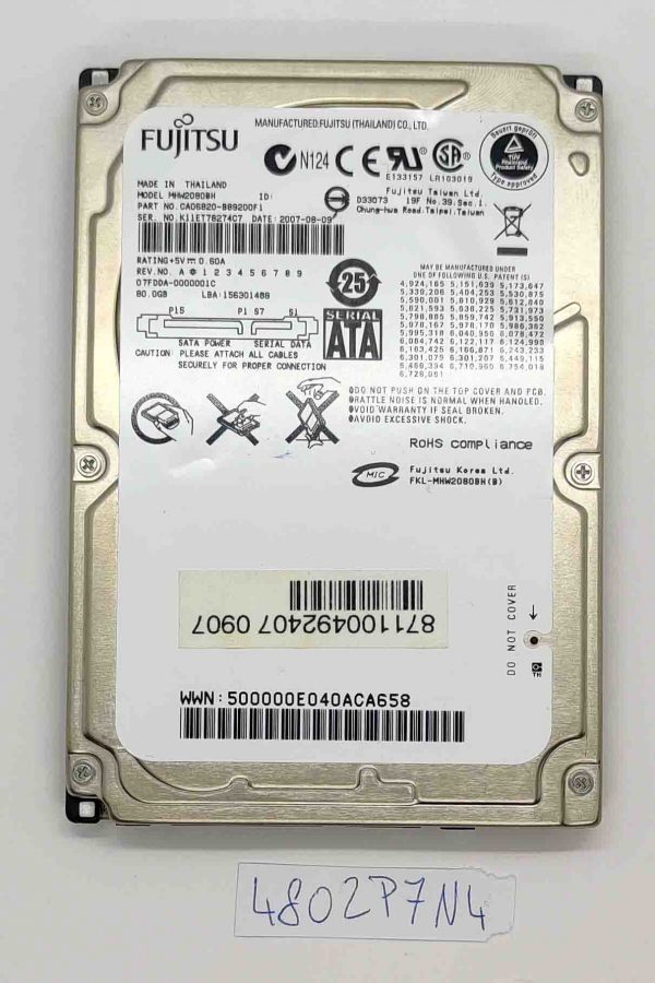 Fujitsu MHW2080BH 80GB 2.5 SATA HDD 5400RPM - 100% zdravje, zanesljivo shranjevanje - rabljeno