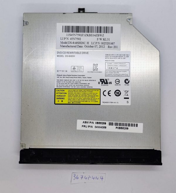 Prvotni pisalni enota CDDVD±RW 45N7592 DS-8A8SH za prenosnike Lenovo ThinkPad Edge E530. - rabljeno