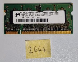 Prava Micron prenosna računalniška pomnilnika 1GB PC2-8400S (CA61) Original MT8HTF12864HDY-800G1 - rabljeno
