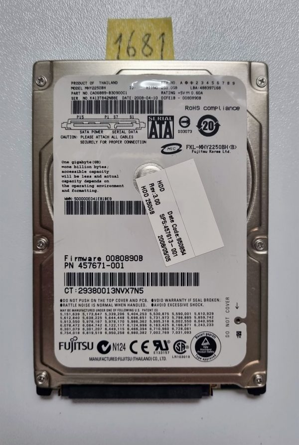 HDD prenosni računalnik trdi disk Fujitsu MHY2250BH CA06889-B30900C1 250GB SATA 457671-001 - rabljeno