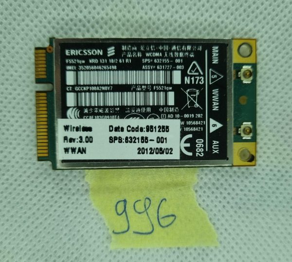 HP 2760P 8460W 8760W 2560 8460P F5521 HS2340 mobilna širokopasovna 3G kartica 632155-001 - rabljeno