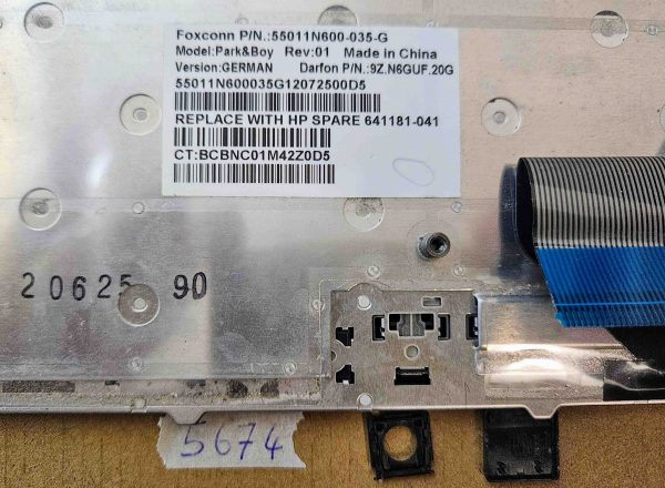 HP 9Z.N6GUF.20G nemška tipkovnica – srebrni okvir, črne tipke, kazalec – Probook 6560B 6565B 6570B 6575B 8560p 8570p - rabljeno - Image 3