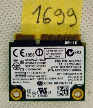 HP Mini PCIe WiFi kartica Centrino Advanced-N 6205 631954-001 62205ANHMW - HP Probook 6570b, 6470b, Elitebook 2760p - rabljeno