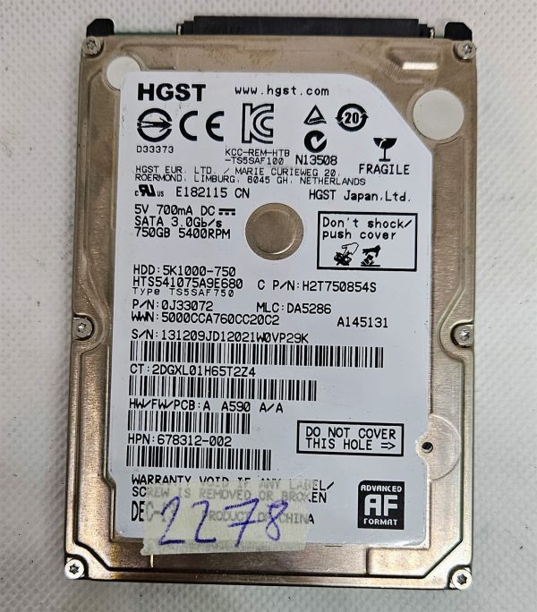 Trdi disk HDD 750GB SATA 2.5 HGST 5K1000-750 - rabljeno