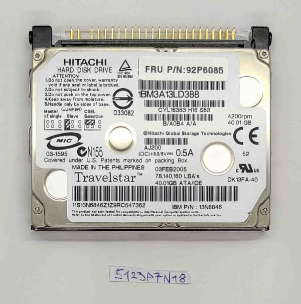 HTC424040F9AT00 40GB IDE prenosni HDD za ThinkPad X40 - 92P6085 - rabljeno