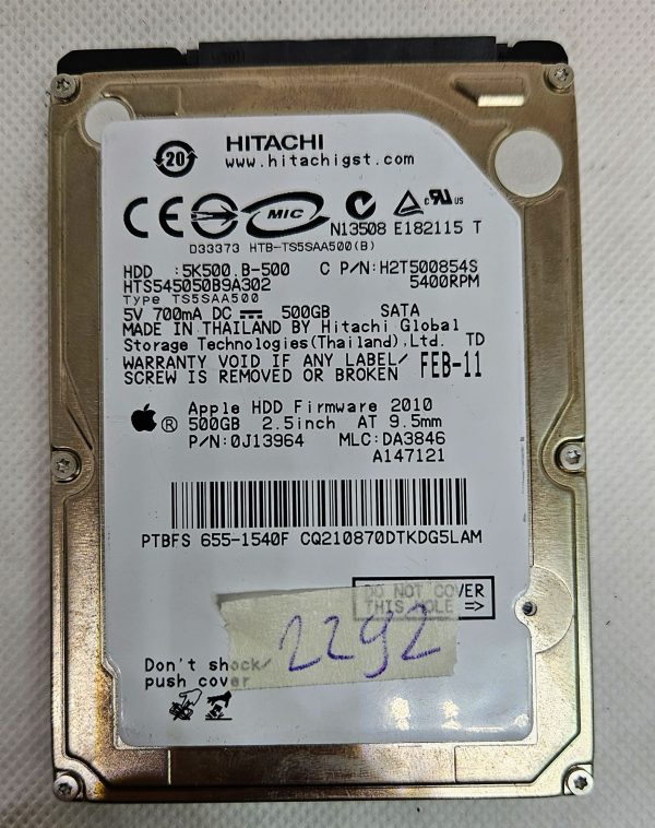 Hitachi 500GB 0A78265 5K500.B-500 5.4K RPM SATA 7mm 2.5 trdi disk H2T500854S - Zanesljiva rešitev za shranjevanje! - rabljeno