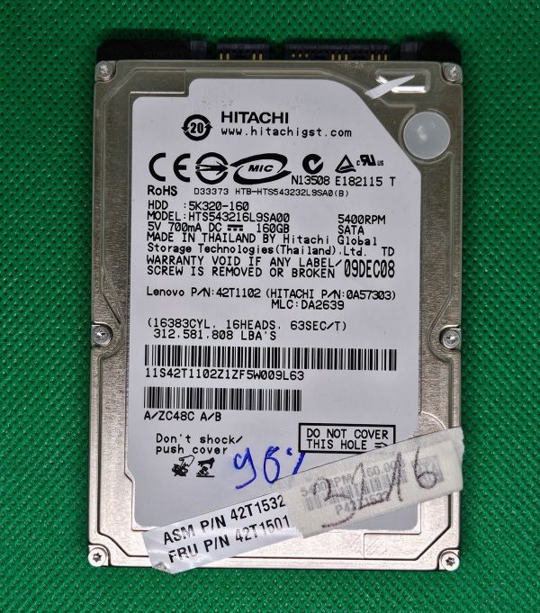 Hitachi HTS543216L9SA00 160GB 2,5 SATA prenosni trdi disk - PN 0A57303 MLC DA2639 - rabljeno