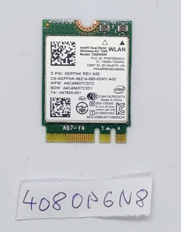 Intel 7260NGW 802.11AC NGFF Brezžična Wifi + Bluetooth BT 4.0 Mini WLAN Kartica 0GPFNK - rabljeno