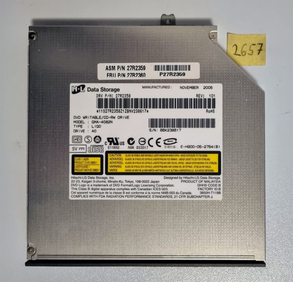 Lenovo 3000 DVD-RW pogon z okvirjem - Originalni nadomestni deli za prenosne računalnike - 27R2360 - rabljeno
