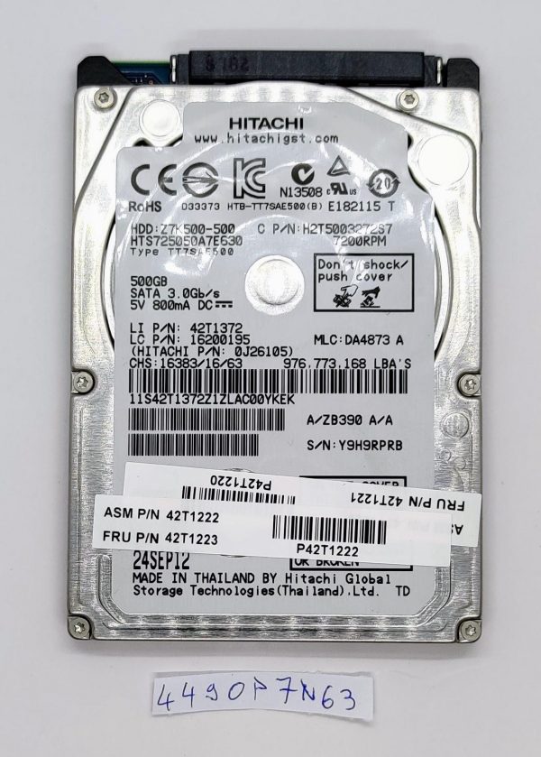 100% ZDRAVJE Lenovo 42T1223 - 500GB 7.2K RPM SATA 7mm 2.5" trdi disk za prenosnike, del HDD. - rabljeno