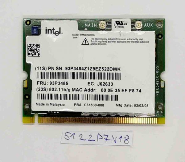 Lenovo ThinkPad X40 93P3471 93P3485 Intel brezžična Wi-Fi 802.11b/g Mini-PCI kartica – Originalna zamenjava - rabljeno