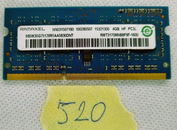 RMT3170MN68F9F-1600 PRAVO RAMAXEL PRENOSNO RAČUNALNIŠKO SPOMIN 4GB DDR3 PC3L-12800 - rabljeno