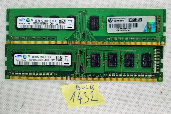 BULK 2 x Samsung 2GB DDR3 RAM PC3-10600U 1333MHz non ECC DIMM pomnilnik M378B5673FH0-CH9 - rabljeno