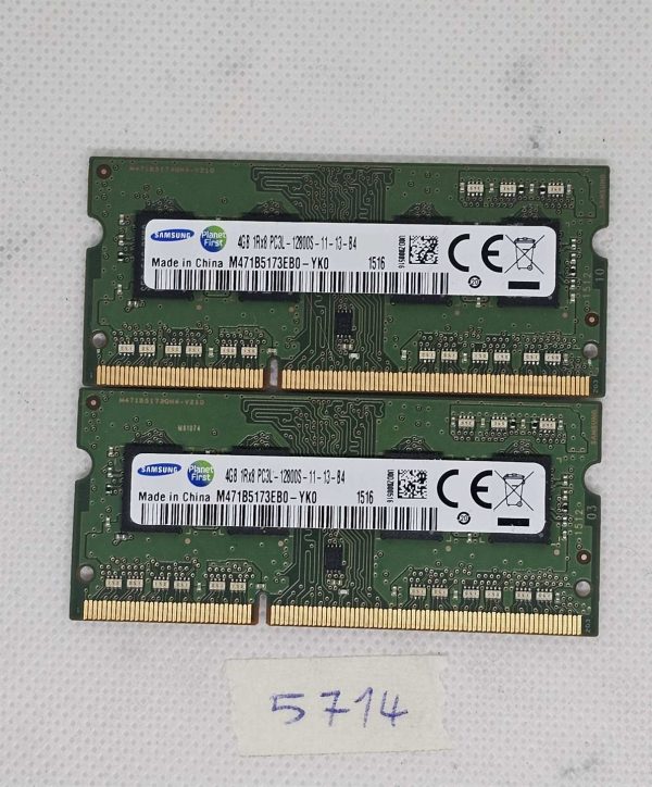 VELIKO 2 x Samsung 4GB 1Rx8 PC3L-12800S prenosni RAM | DDR3L 1600MHz SODIMM pomnilniški modul - rabljeno
