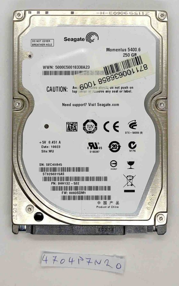 Seagate Momentus 5400.6 250GB 2.5" HDD - 5400 RPM, 100% zdravje, Del 9HH132-532 - rabljeno