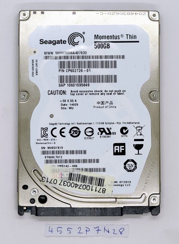 Seagate Momentus Thin 500GB trdi disk PN CP602726-01 za dele prenosnika Fujitsu LifeBook AH552. - rabljeno
