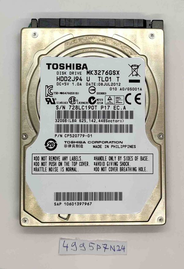 Toshiba 320GB MK3276GSX 2,5" notranji prenosni HDD 5400RPM SATA - 100% zdravje - rabljeno
