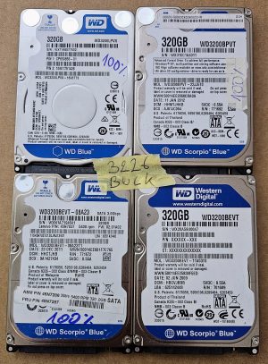 Pakiranje 4 x WD BLUE WD3200LPVX 320GB 2,5" prenosni trdi disk - SATA 6Gbs, 5400 RPM, 8MB predpomnilnika - 100% zdravje - rabljeno