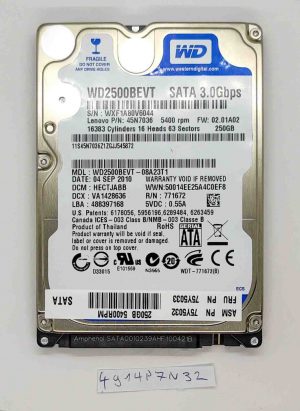 WD WD2500BEVT 250GB SATA II 5400 RPM 2.5" HDD za Lenovo Edge 15 0301, 100% zdravje - rabljeno