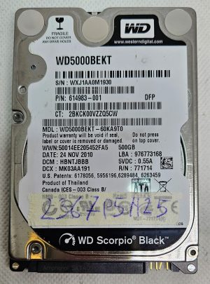 WD Western Digital Scorpio Black HDD 500GB SATA WD5000BEKT-75KA9TO - Visoko zmogljivo shranjevanje - rabljeno