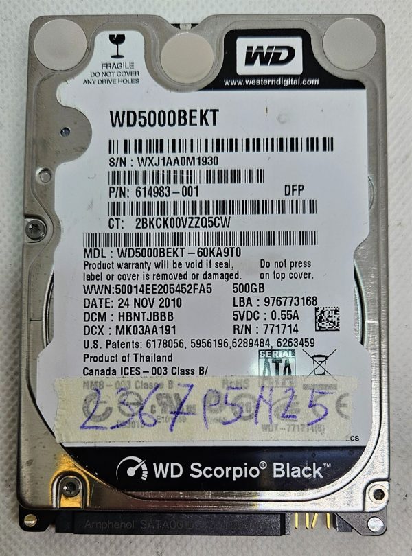 WD Western Digital Scorpio Black HDD 500GB SATA WD5000BEKT-75KA9TO - Visoko zmogljivo shranjevanje - rabljeno