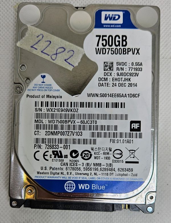 Western Digital WD Blue WD7500BPVX 750GB SATA 3 2.5" prenosni trdi disk - Visokokapacitetsko shranjevanje - rabljeno