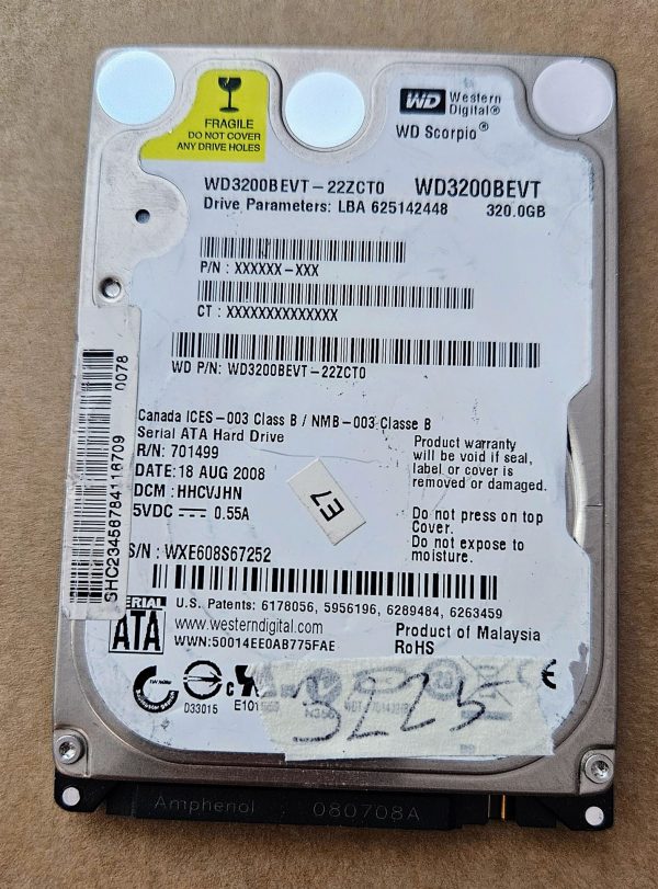 Western Digital WD Scorpio WD3200BEKT 320GB 2,5" prenosni trdi disk - originalna oprema proizvajalca - rabljeno