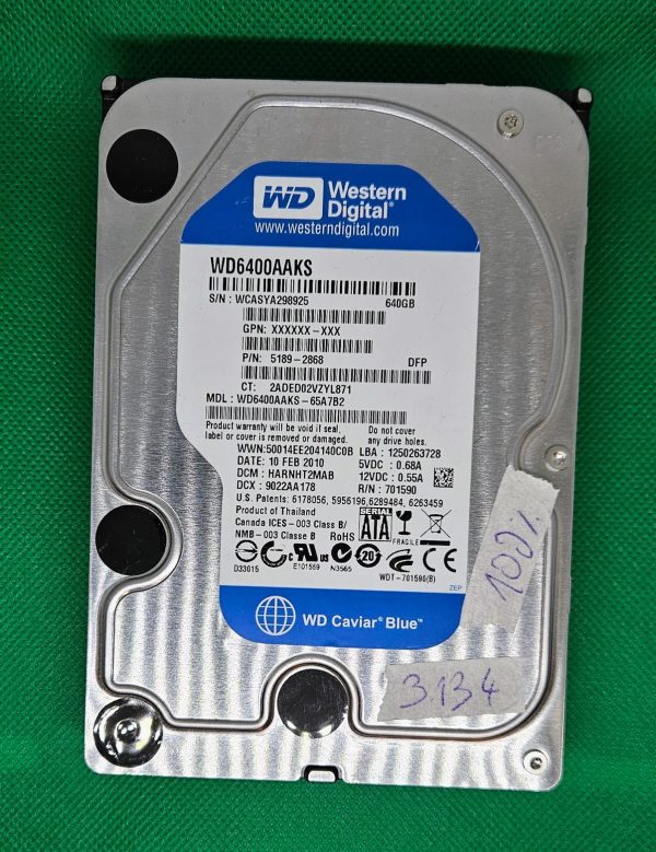 Western Digital WD6400AAKS-65Z7B0 640GB 3.5 namizni trdi disk SATA - Originalni OEM deli za prenosnike - rabljeno