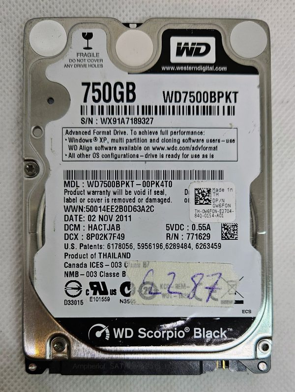 Western Digital WD7500BPKT Scorpio Black 750GB 7.2K RPM SATA trdi disk - Visoko zmogljivo shranjevanje! - rabljeno