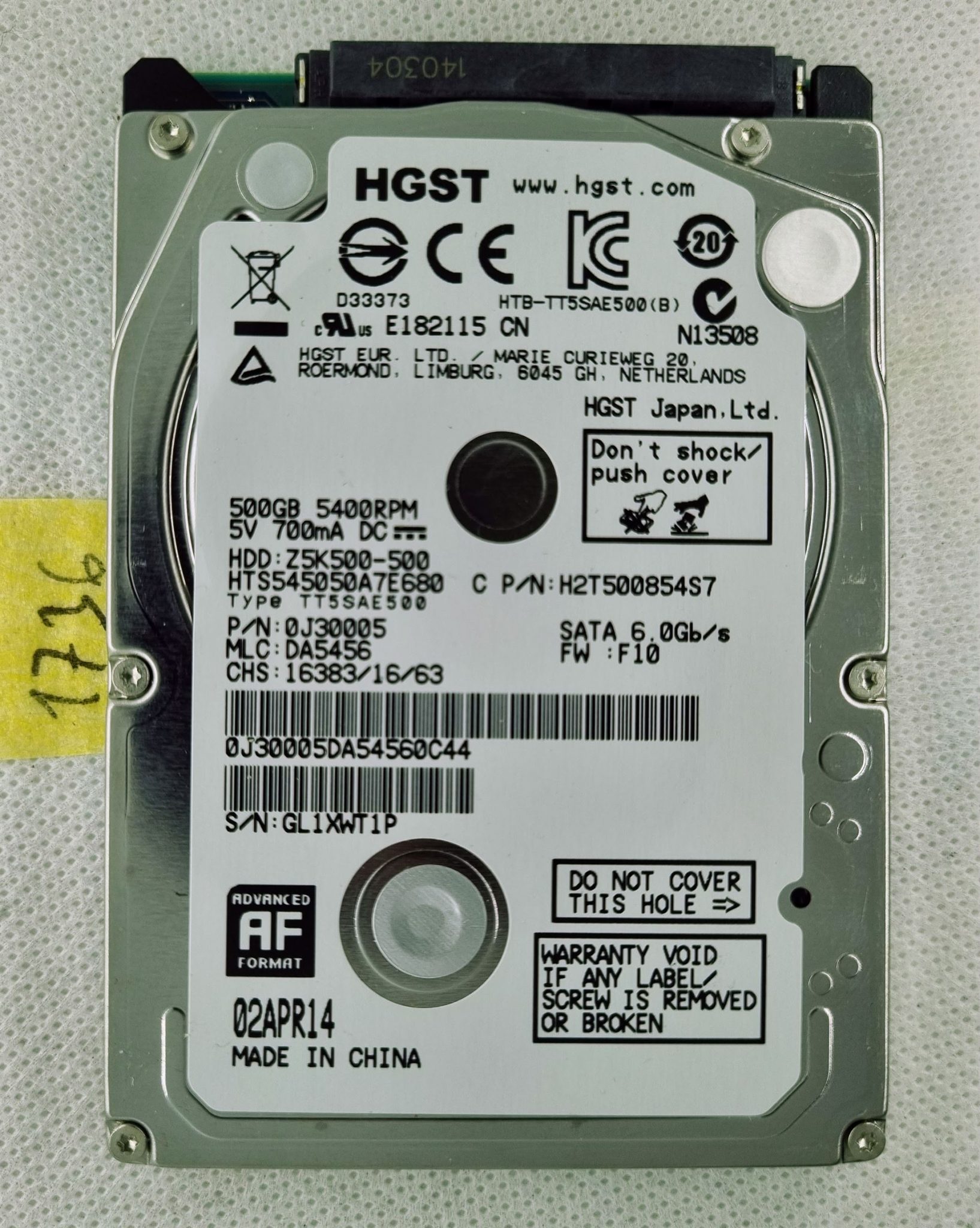 HGST Disque Dur 500Go SATA 2.5 HTS725050A7E635 SH20E38257 45K0687 0J38655 8Mo - Accessoires informatique