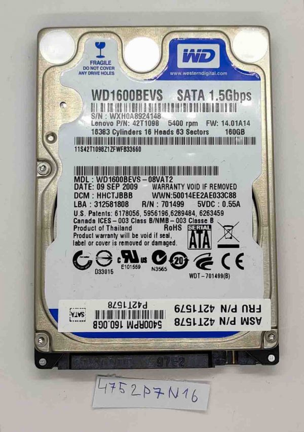 Trdi disk LENOVO ThinkPad T400 160GB SATA 42T1578 42T1579