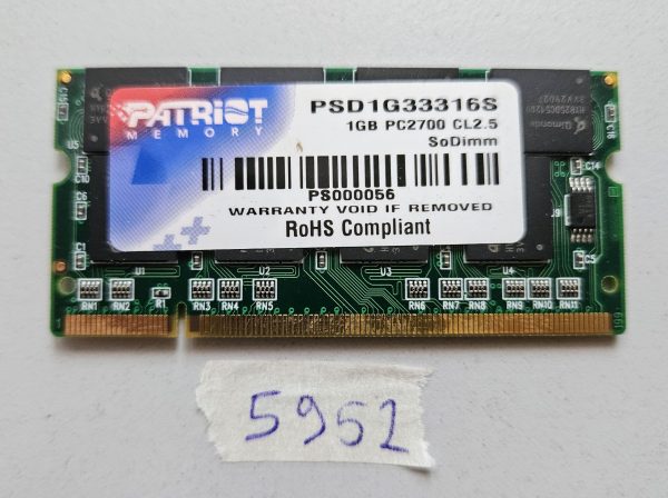 Patriot 1GB DDR 333 PC2700 RAM prenosnik – 200-pin SO-DIMM – testiran pomnilniški del