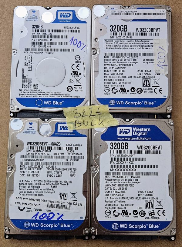 4 x WD BLUE WD3200LPVX 320 GB 2,5" trdi disk za prenosnik - SATA 6 Gbs, 5400 RPM, 8 MB predpomnilnika - 100% zdravje