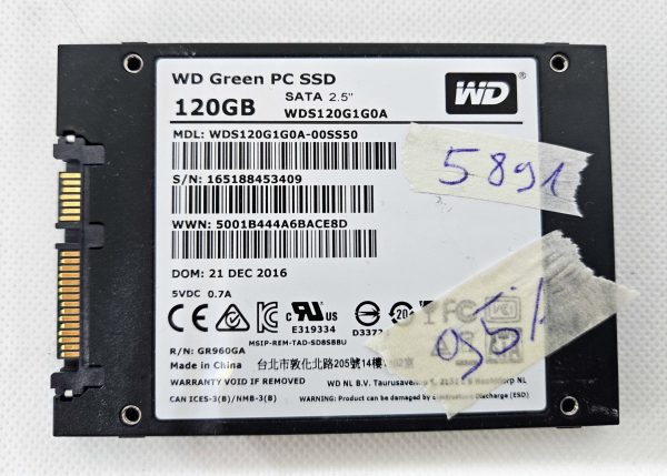 WD Green 120GB SSD WDS120G1G0A 2,5" SATA – 95% zdravje – Deli za prenosnike