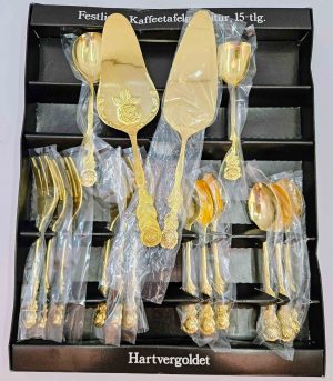 Seneca 15-delni pozlačeni komplet jedilnega pribora za torte – Hartvergoldet, novo