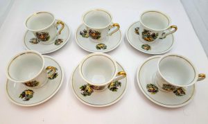 Vintage Zaječar Yugoslavia Porcelan kavni/čajni set – 6 skodelic in krožničkov