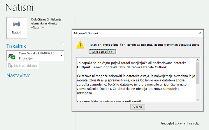 Outlook ne tiska in ne prikaže predogleda tiskanja? Rešitev za napako z datoteko OutlPrnt